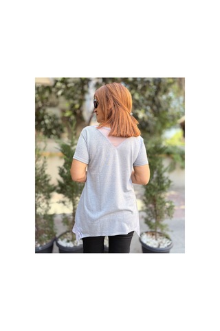 Denizege Siyah Kuş Desen Bluz Mint Gri Gri