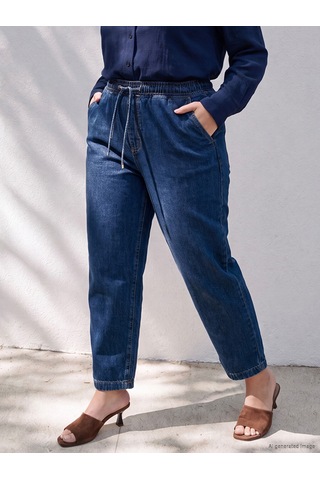 Lcwaıkıkı Petite Lacivert Beli Lastikli Carrot Fit Kadın Jean Pantolon