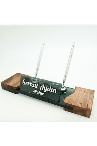 Masif Ayaklı Masa İsimliği Gümüş Kristal Ahşap İsimlik