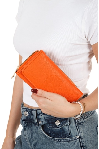 Adelina Bags Yaşam Çiçeği Baskılı Şans Cüzdanı Kağıt Bozuk Para Ve Kartlık Bölmeli Turuncu Kadın Cüzdan Turuncu