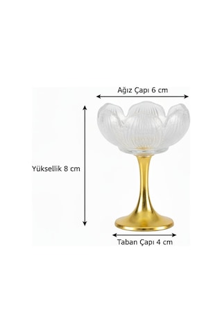 Gold Uzun Metal Ayaklı Lotus Çiçeği Kahve Yanı Cam Lokumluk Drajelik Seti 6 Adet Sade Gold