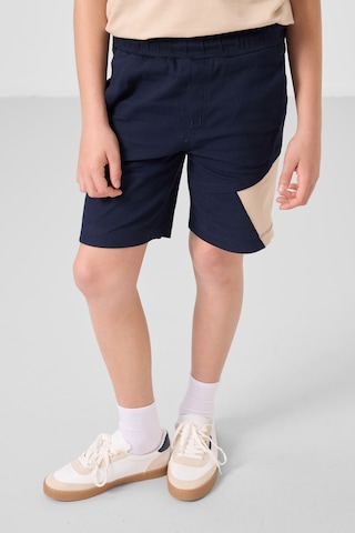 Bej-lacivert Pamuklu Oversize Fit Dokuma Hafif Esnek Chino Erkek Çocuk Şort Takım - 11275 Bej