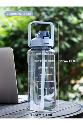 Motivasyonel Su Matarası 2 L Pipetli Mavi