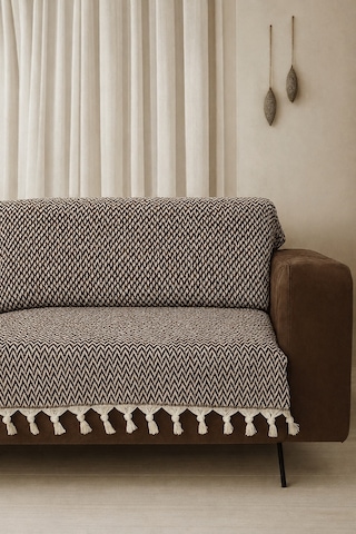 Lunga Vita Başak Desen Dokuma %100 Pamuklu Çok Amaçlı Pike Koltuk Örtüsü 180x230 Kahverengi