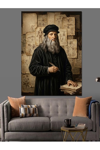 Çalışma Masasında Leonardo Da Vinci Dekoratif Kanvas - Mdf Ahşap Tablo