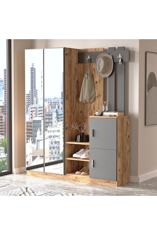 Robin Home Sofia Aynalı Vestiyer Portmanto Ayakkabılık Antrasit