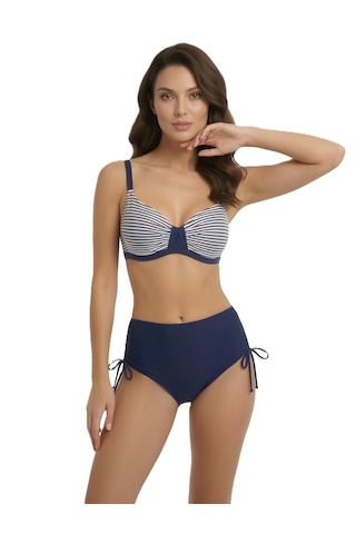 Donlaritta Büyük Beden Toparlayıcı Siyah Beyaz-lacivert Beyaz Göğüs Pedli Bikini Takımı 42-44-46-48-50-52-54 Lacivert - Beyaz