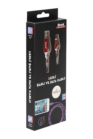 İThink  K80C Type-c Işıklı Kablo Kırmızı