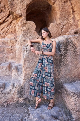 L'ombre Etnik Desenli Tulum Lacivert