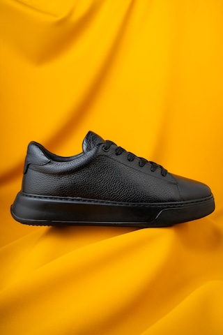 Hatemoğlu Casual Bağcıklı Erkek Deri Sneakers - Siyah