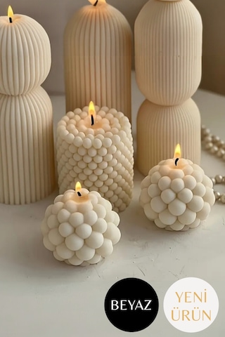 Hediyelik Pinterest 3 Lü Bubble Mum Seti Beyaz