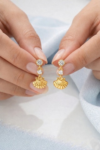 Çekirdekjewelry 925 Ayar Gümüş Gold Kaplama İstiridye Küpe Sarı