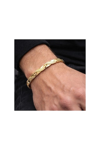 Argelon Gold Mıknatıslı Altın Kaplama Erkek Bileklik Özel Tasarım & Luxury Stil Sarı