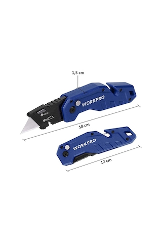 Workpro Wp211008 Profesyonel Katlanır Çok Amaçlı Rötuş Maket Bıçağı + 10 Adet Yedek Bıçak