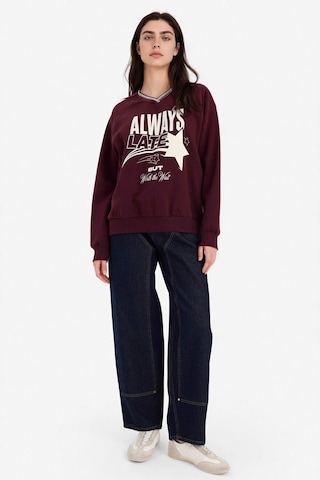 Defacto Oversıze Geniş Kalıp V Yaka Baskılı Kalın Kumaş Sweatshirt G9598ax26spbr171 Bordo-br171