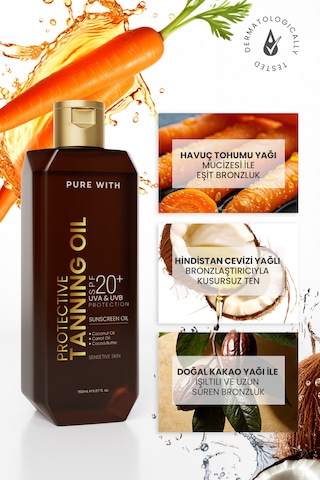 Pure With Tanning Oil Nemlendirici Besleyici ve Yoğun Bronzlaştırıcı Yağ SPF20 150 ML