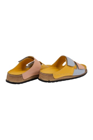 Napa Shoes Hakiki Deri Renkli Bantlı Rahat Taban Günlük Kadın Terlik Napa-305 Sarı