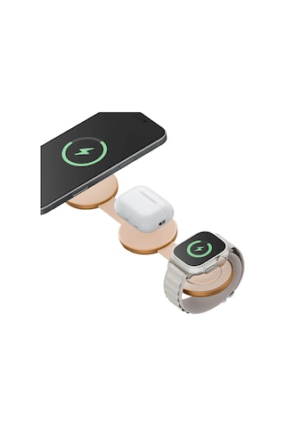Energea Alumag Trio 3in1 Katlanabilir Qi2 Destekli 15w Telefon Saat Apple Uyumlu AirPods Masaüstü Hızlı Şarj Standı - Turuncu