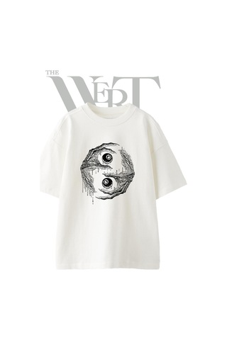 Thewert Korku Yin Yang Tasarım Baskılı Ünisex Beyaz Oversize T-shirt