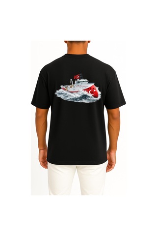 Bahriyeli Collection Oversize Rv Barbaros Hayreddin Paşa Dalgalar Arası Göğüs Ve Sırt Baskılı Unisex T-shirt Siyah