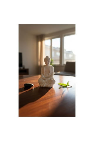 Meditasyon Yapan Buda Heykeli Zen Bahçesi Ve Yoga Köşesi Dekoru Spiritüel Biblo Beyaz