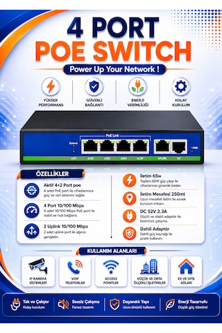 4 Port Poe Switch 4+2 10/100