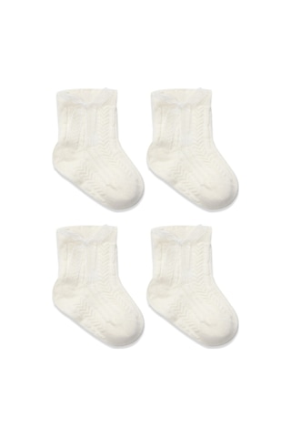 Erturkstore Fiyonklu Penye Soket Çorap 2li 10150 Ekru Çok Renkli