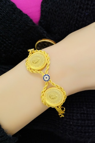 Üçlü çeyrekli halat bileklik Sarı Altın