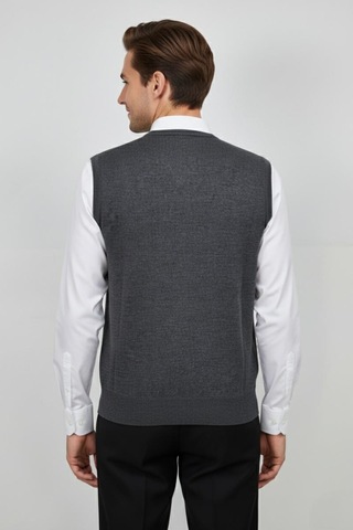 Erkek V Yaka Süveter Çelik Örgü Regular Kalıp Bgl-st04840 Koyu Gri