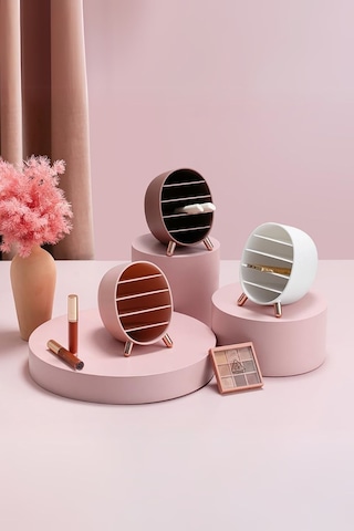 Makeup Organizer, Ruj, Rimel, Oje Düzenleyici, Makyaj Organizeri Mini, 14 X 14 Cm, Pembe Çok Renkli