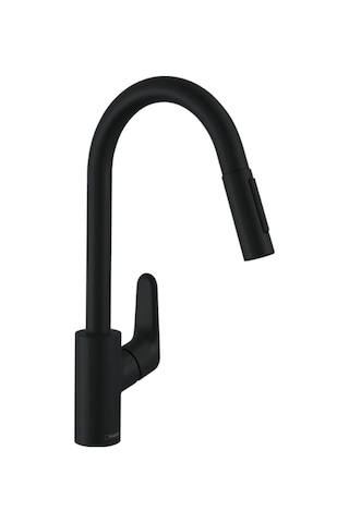 Hansgrohe Focus M41 Tek Kollu Eviye Bataryası 240, Çekilebilir El Duşu, 2jet Satin Siyah Siyah