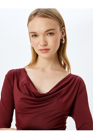 Koton Uzun Kollu Degaje Yaka Slim Fit Tişört Bordo 5sal10388ık Bordo