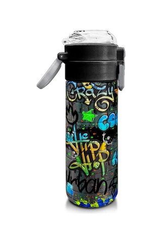 Coral High Kids Siyah Mavi Grafiti Desenli Pipetli Ve Direkt İçim Çelik Termos 500 Ml 31972 Saks Mavi