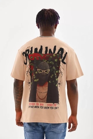 Veraura Lifestyle Unisex Baskılı Oversize T-shirt - Bej