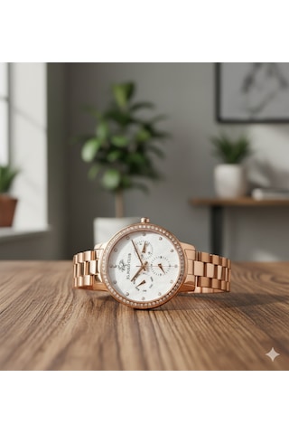 Jg. Polo Club Kadın Kol Saati Rose Gold Renk, Beyaz Kadran - Şık Metal Kordon, 2 Yıl Garantili Rose Gold
