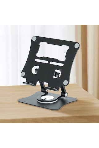 Cbtx G68 Masaüstü Katlanabilir Telefon Tablet Standı Alüminyum Alaşımlı 360 Derece Dönen Tablet Tutucu - Siyah