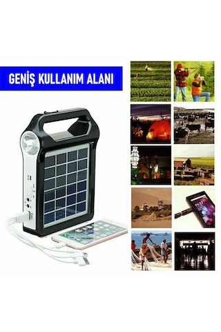 Güneş Enerjili Solar Taşınabilir Powerbank Usb Şarj Kamp Feneri Siyah
