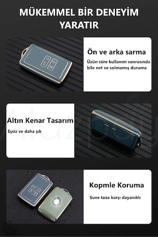 Renault Clio 5 Megane E-tech Austral Koleos Kadjar Captur Zoe Anahtar Kılıfı Siyah Gold - 1 Adet