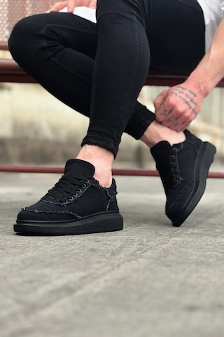 Dmr Elegance Jy018 Dexo Erkek Günlük Bağcıklı Kot Kumaş Spor Sneaker Ayakkabı Tst - Siyah