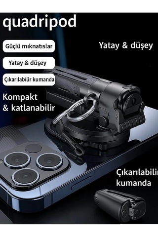 P15 Mini C Magesafe Uyumlu Selfie Çubuğu Tripod Bluetooth Uzaktan Kumandalı 360' Dönebilen Çok Amaçlı Tripod Siyah