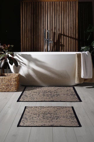 Rothi Pamuklu Kaymaz Taban Kahverengi 2'li Banyo Paspas Seti 60x100 60x50 Yıkanabilir Modern Şönil