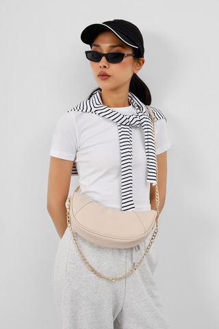 Shule Bags Mode Zincirli Ay Çapraz Çanta Krem