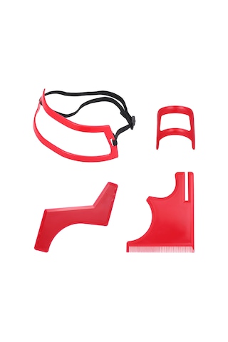 Maiyame Kırmızı Plastik Sakal Ve Saç Kesim Şablon Seti - 4 Adet Ev Kullanıma Uygun Bıyık, Sakal, Boyun Çizgisi Ve Saç Şekillendirici Aracı