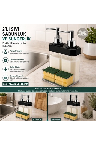 Problack Plas 99019 Sıvı Sabunluk Seti - 2'li Şeffaf Şişe, Krom Pompa Ve Süngerlikli- 24'li Paket Diğer