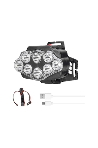 Reedark Sıcak 8 Led'li Dış Mekan Şarjlı Fener, Su Geçirmez Usb, Pil Göstergeli, Kepçe Tipi Av Ve Kamp Feneri 1 Li-pol Pil + Usb Kablosu