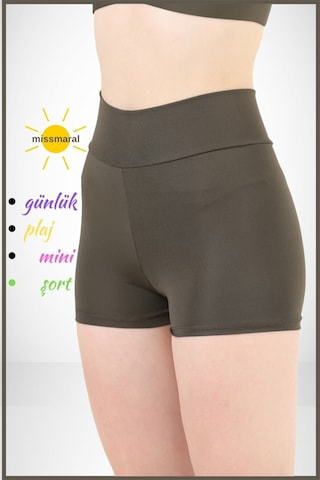 Kadın Haki Yüksek Bel Toparlayıcı İç Göstermeyen Boxer Şort Deniz, Havuz & Günlük Kullanım İçin Haki