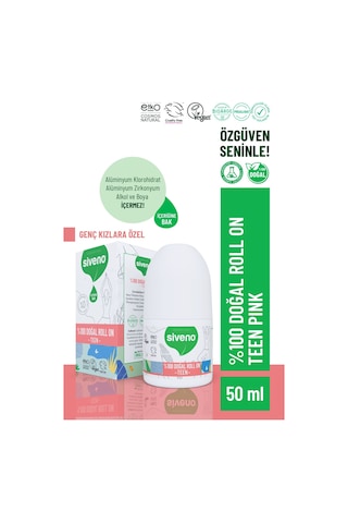 Siveno %100 Doğal Roll On Teen Girl Genç Kız Deodorant Ter Kokusu Önleyici Bitkisel Leke Bırakmayan Vegan 50 ML