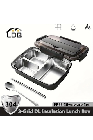 Trendooze Gaojunshop01 Siyah 3 Bölme Dayanıklı 304 Paslanmaz Çelik Yemek Kutusu Sızdırmaz Okul Ofis Kullanımı Siyah