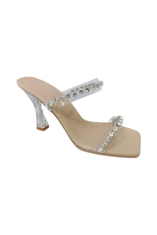Gng 35001 Şeffaf Topuk Fashion Kadın Terlik Bej