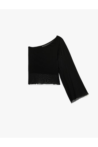 Koton Slim Fit Tek Omuz Tül Bluz Siyah 6sak80210ek Siyah